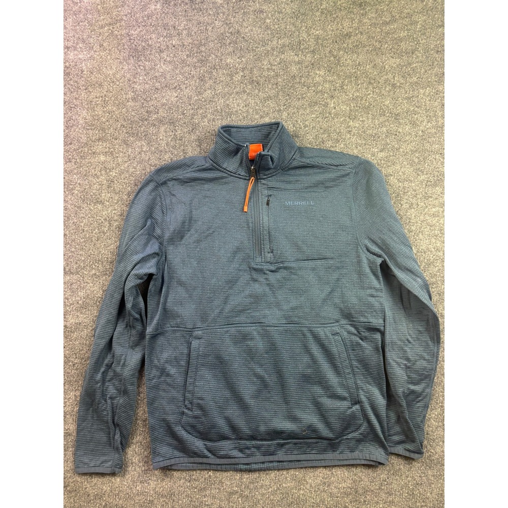 Merrell 1/4 Zip Pullover Mens Medium Blue Grid Fleece Kangaroo Pocket 1926590